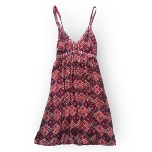 Hollister Boho Geometric Print Sundress XS‎ Red Spaghetti Strap Summer Beach